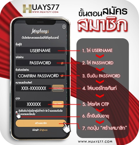 ขั้นตอนสมัครสมาชิกซื้อหวย HUAYS77